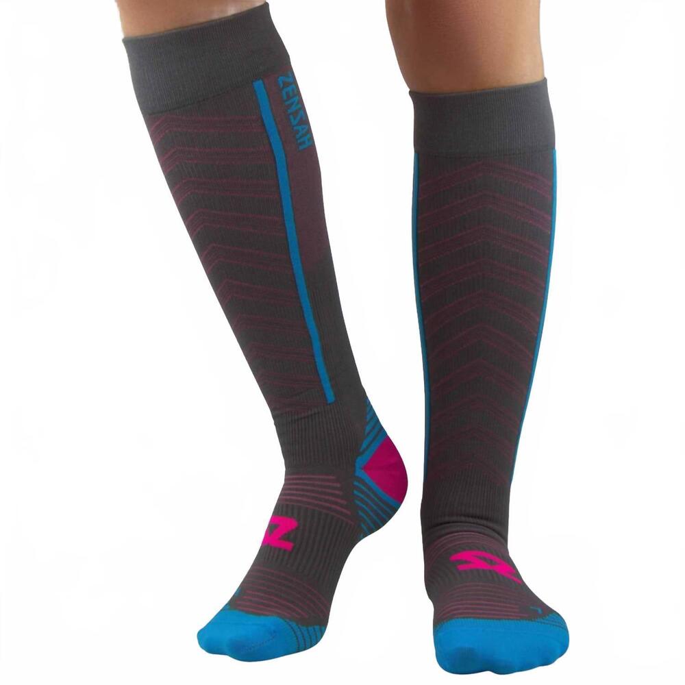 NEW ZENSAH unisex featherweight compression socks in slate/neon pink